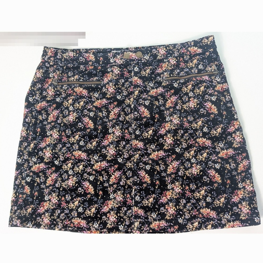 Mossimo Floral Corduroy Mini Skirt Black Pink Zip Pocket 8 Indie Boho Grunge